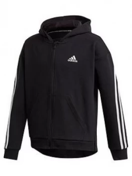 adidas Girls 3-Stripes Full Zip Hoodie - Black, Size 13-14 Years, Women