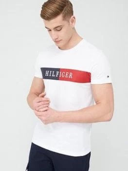 Tommy Hilfiger Block Stripe Hilfiger T-Shirt - White, Size XL, Men