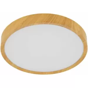 Loops - Flush Ceiling Light Colour Natural Wood Look Shade White Plastic Bulb LED 16.8W