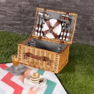 4 Person Wicker Picnic Basket Grey