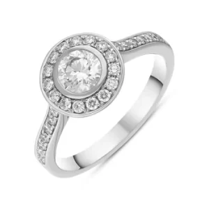 Platinum Diamond Shoulder Set Round Halo Ring