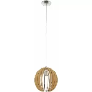 Pendant Ceiling Light Colour Satin Nickel Shade Maple Wood Small Bulb E27 1x60W