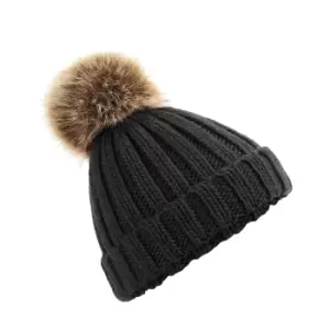 Beechfield Junior Unisex PomPom Chunky Beanie (One Size) (Black)