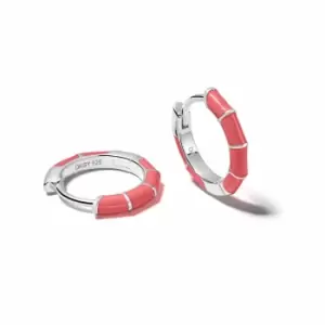 Daisy London 925 Sterling Silver Coral Stripe Huggie Hoop Earrings Sterling Silver