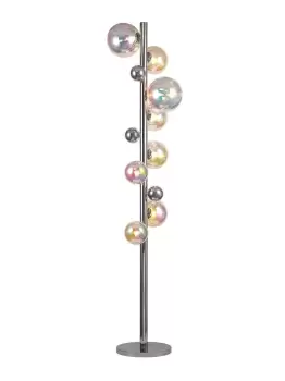 Floor Lamp, 8 x G9, Polished Chrome, Iridescent Glass