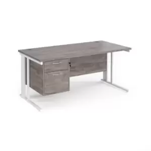 Maestro 25 straight desk 1600mm x 800mm with 2 drawer pedestal - white cable managed leg frame and grey oak top