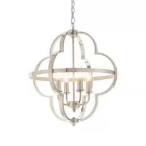 Bright Nickel Shaped Frame Ceiling Pendant Light - 4 Bulb Hanging Fitting