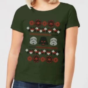 Star Wars Empire Knit Womens Christmas T-Shirt - Forest Green - L