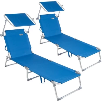 Sun Lounger Folding Sunbed Adjustable Backrest Sunshade Breathable Reclinable Beach Garden Pool Fast Dry 2x Blue - Casaria