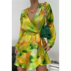 I Saw It First Multi Ombre Print Satin Wrap Tea Dress - Multi