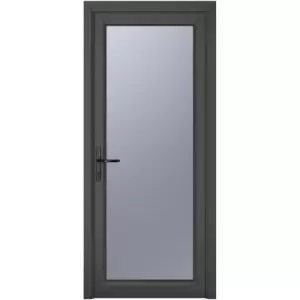 Crystal uPVC Single Door Full Glass Right Hand Open In 890mm x 2090mm Obscure Double Glazed Grey/White (each)