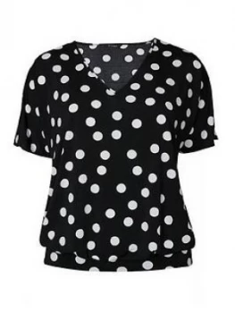 Evans Mono Spot Bubble Top - Black, Size 16, Women