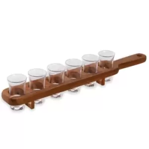 Wooden Drinks Paddle with 6 Shot Glasses M&amp;W