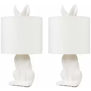 Minisun - 2 x Lepus White Hare Table Lamps - White - No Bulb