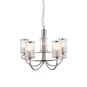 Genoa Multi Arm Glass Pendant Ceiling Lamp, Bright Nickel Plate, Ribbed Bubble Glass