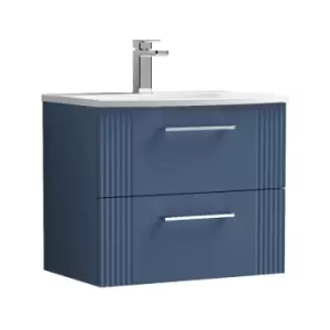 Deco Satin Blue 600mm Wall Hung 2 Drawer Vanity Unit with 30mm Curved Profile Basin - DPF393G - Satin Blue - Nuie