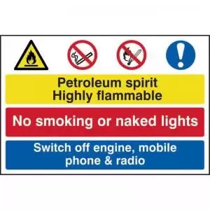 Petroleum Spirit No Smoking Switch Off Engine; Mobile&rsquo; Sign;