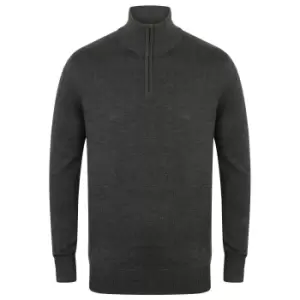 Henbury Mens 1/4 Zip Long Sleeve Jumper (S) (Grey Marl)