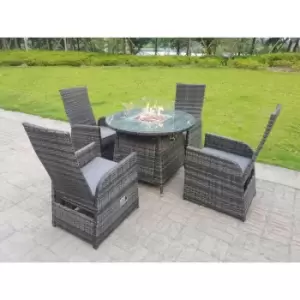 Fimous 4 Seater Rattan Outdoor Gas Fire Pit Dining Table Complete Set with Heater and Reclining Table