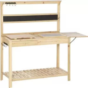 Potting Bench Table Workstation w/ Chalkboard, Sink, Hooks and Drawer - Outsunny