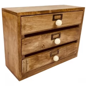 Solid Wood Three Drawer Desktop Organiser 28cm