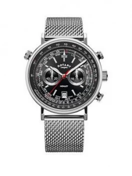 Rotary Rotary Black Chronograph Dial Stainless Steel Mesh Strap Mens Watch