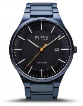 Bering Mens Titanium Brushed Blue Blue Titanium Strap Watch