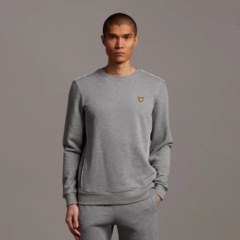 Mens Crew Neck with Contrast Piping - Mid Grey Marl - S