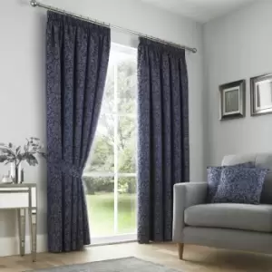 Lamina Jacquard Weave Pencil Pleat Lined Curtains, Navy, 46 x 72" - Curtina