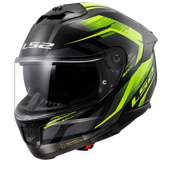 LS2 FF808 Stream II Fury Black H-V Yellow-06 Full Face Helmet Size 2XL