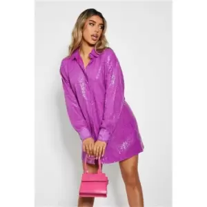 I Saw It First Purple Sequin Oversized Shirt Dress - Purple