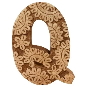 Letter Q Hand Carved Wooden Flower