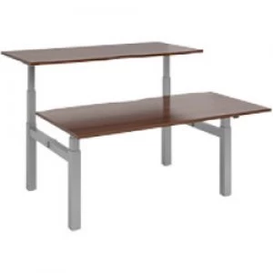 Elev8² Rectangular Sit Stand Back to Back Desk with Walnut Melamine Top and Silver Frame 4 Legs Touch 1600 x 1650 x 675 - 1300 mm