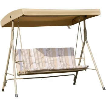 Outsunny - 3 Seater Garden Swing Chair Patio Rocking Bench w/ Tilting Canopy, Removable Cushion, Light Brown Top, Brown