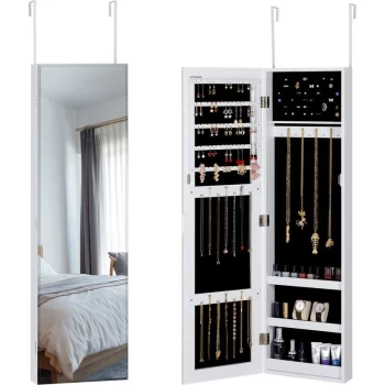 Jewellery Cabinet Hanging Cabinet Wall & Door Mount With / Without LEDs White - Casaria