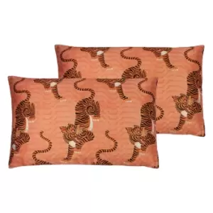 Furn. Tibetan Tiger Twin Pack Polyester Filled Cushions Coral