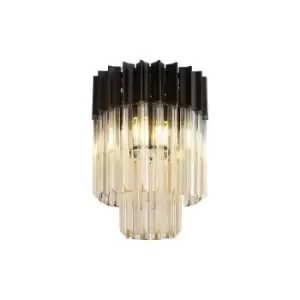 Luminosa Lighting - Luminosa Poland Ceiling Lamp Round 3 Light E14, Matt Black, Cognac Sculpted Glass