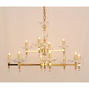 Impex Capri Optic Glass Pans Gold 12 Arm Chandelier