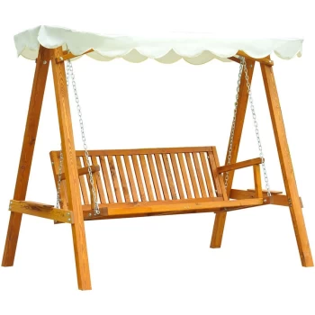 Outsunny - 3 Seater Wooden Wood Garden Swing Chair Seat Outdoor Hammock Bench Furniture, Cream White