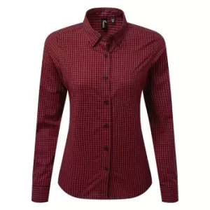 Premier Womens/Ladies Maxton Check Long Sleeve Shirt (L) (Black/Red)