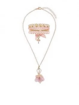 Monsoon Girls Valentina Ballerina Pom Necklace & Bracelets Set - Pink