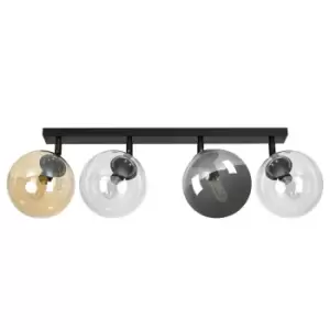 Emibig Tofi Black Globe Ceiling Spotlight Bar with Clear, Graphite, Amber Glass Shades, 4x E14