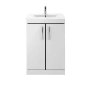 Nuie Athena 600 Floor Standing 2-door Vanity & Minimalist Basin - Gloss Grey Mist