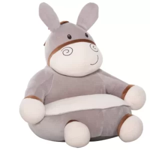 HOMCOM Animal Kids Sofa Chair Cartoon Cute Donkey Multi-functional with Armrest Flannel PP Cotton 60 x 55 x 60cm Grey