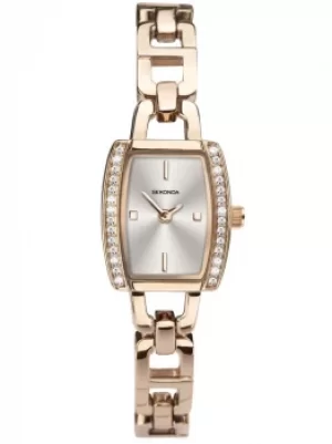 Sekonda Ladies Rose Gold Plated Stone Set Silver Sunray Rectangle...