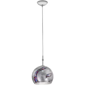 Kolarz LUNA - Designer Glass Dome Pendant Light Polished Chrome - Kiss Silver Pattern, 1x E27