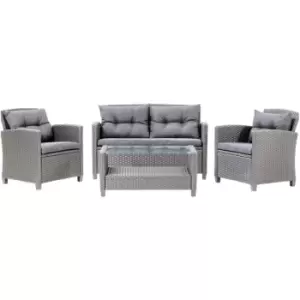 Out&out Original - DesignDrop Vista Rattan Conversation Set- Outdoor Garden Lounge 4 Seats with Removable Cushions, Steel Frame