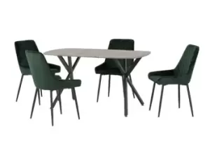 Seconique Athens Concrete Effect Dining Table with 4 Avery Green Velvet Chairs