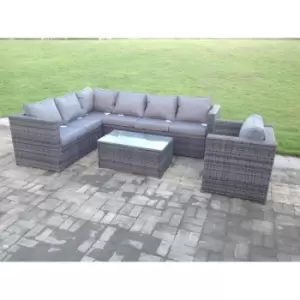 Fimous 7 Seater Outdoor Dark Grey Rattan Lounge Complete Sofa Set with Oblong Coffee Table and Chair