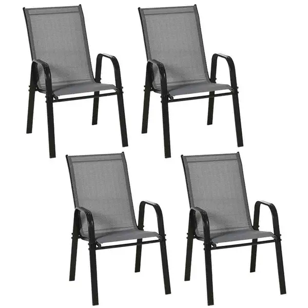 Outsunny 4x Garden Dining Chair Set w/High Back Armrest Grey